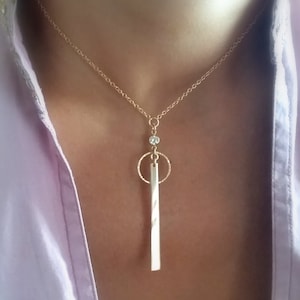Gold Y Necklace - Gold Bar Necklace - Lariat - Gold Bar Pendant Necklace - Vertical Bar Necklace - Diamond Bar Necklace - Statement Necklace