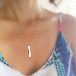 Personalized Gold Bar Necklace: Engraved Initial Nameplate, 14k Gold Fill