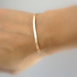 Hand-Hammered 14k Gold Filled Bar Bracelet: Minimalist Nameplate