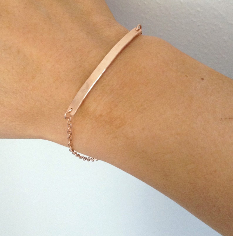 Hammered Rose Gold Bracelet Rose Gold Bar Bracelet Simple Etsy