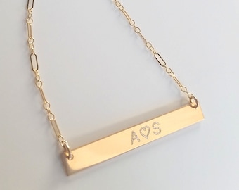 Nameplate Necklace - Personalized Gold Bar Necklace - Initials Necklace - Custom Engraved - Bridesmaids Jewelry - Relationship Necklace