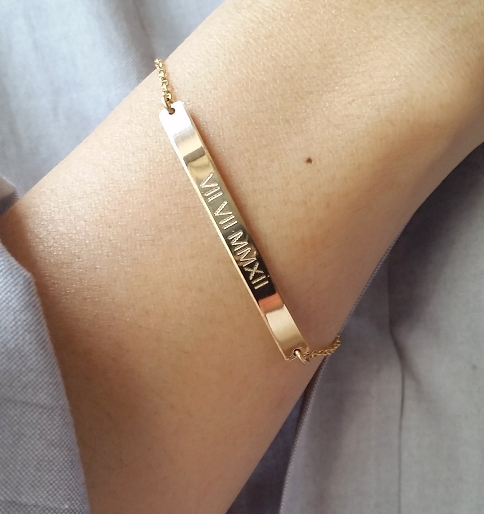 Roman Numeral Bracelet With Hidden Message Gold Bar Bracelet - Etsy