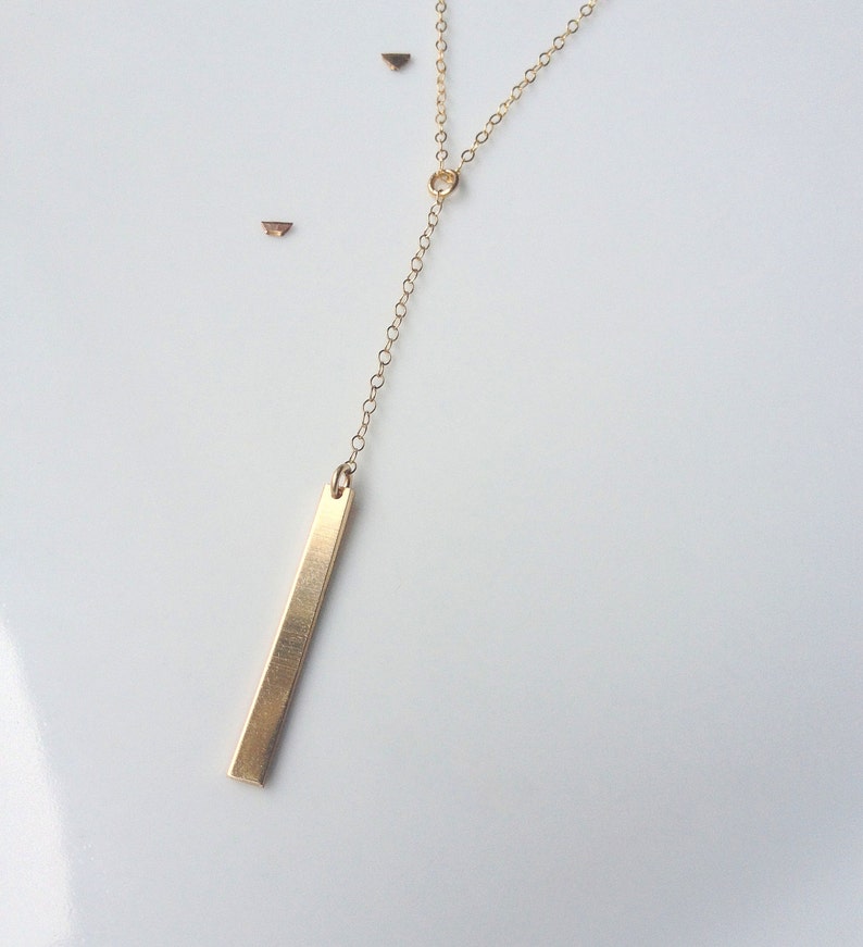 Gold Bar Lariat Necklace Simple Gold Y Necklace Drop Bar Pendant Necklace Gold Bar Necklace Minimalist Bar Necklace image 2