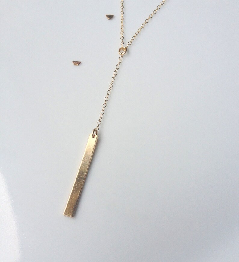 Gold Bar Lariat Necklace Drop Bar Pendant Necklace Simple Gold Y Necklace Gold Bar Necklace Minimalist Bar Necklace