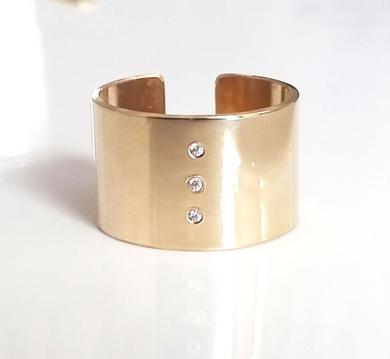 Wide Gold Diamond Ring Wide Gold Band Cuff Ring Gold Etsy