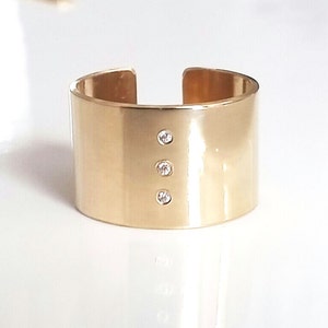 Wide Gold Diamond Ring - Wide Gold Band - Cuff Ring - Gold Statement Ring