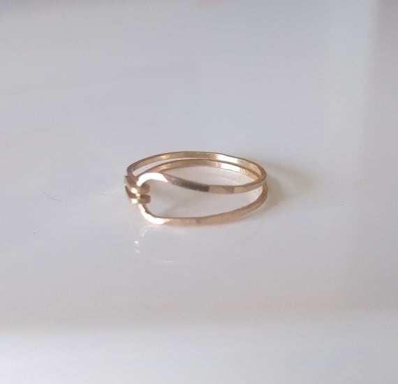 Gold Hammered Wrap Ring, Double Band Ring, Asymmetrical Gold Ring, Dainty Gold Stacking Ring, Minimalist, Simple Gold Ring, Open Gold Ring