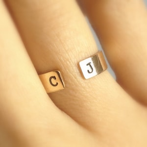 Initial Ring - Personalized Gold Ring - Couples Ring - Relationship Ring - Custom Stamped Gold Ring - Open Ring