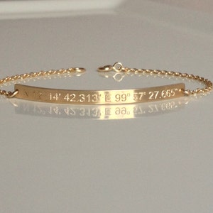 Coordinate Bracelet - Hidden Message - Personalized - Latitude Longitude - Custom Coordinates - GPS Bracelet - Gold Bar - Custom Engraved