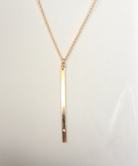 Vertical Diamond Bar Necklace Gold Bar 