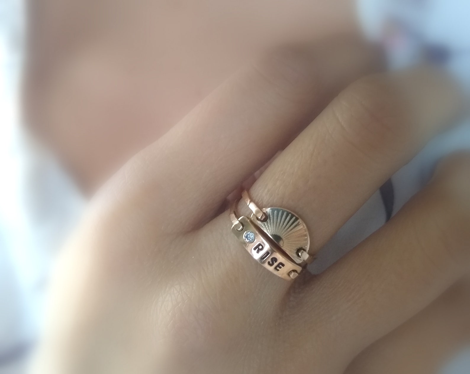 Stackable Name Rings Gold Name Ring Set Sun Ring Custom Stamped Ring ...