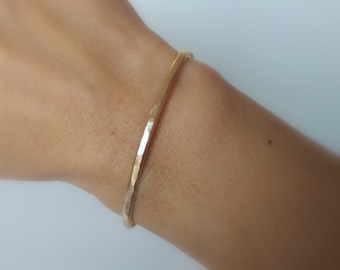 Hammered Gold Cuff Bracelet Thin Gold Cuff Skinny Gold Etsy