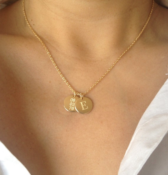 Initial and Date Charm Necklace Personalized Charm Necklace Etsy