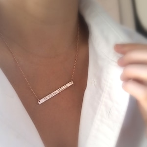 Roman Numeral Necklace - Rose Gold Bar Necklace - Gold Nameplate Necklace - Personalized Necklace - Custom Engraved Bar Necklace