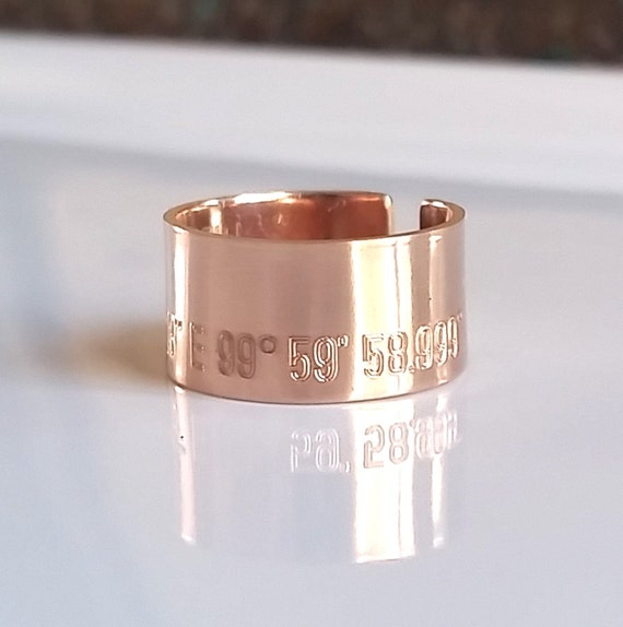 Rose Gold Coordinates Ring - Wide Gold Band
