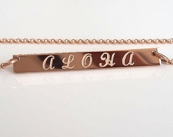 Rose Gold Nameplate Necklace - Personalized Bar Necklace - Custom Engraved - Gold, Silver, Bar - Custom Message - Dainty Nameplate Necklace