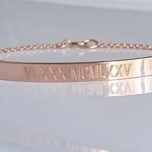 Roman Numeral Bracelet with Hidden Message Rose Gold Bar Bracelet Personalized Date Bracelet Custom Engraved Bracelet image 2