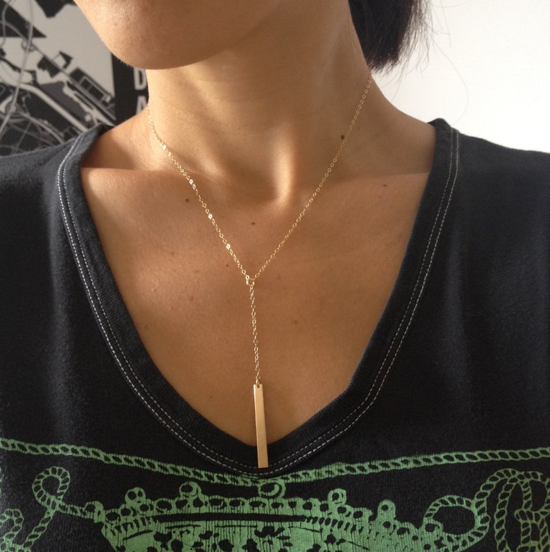 Gold Bar Lariat Necklace Drop Bar Pendant Necklace Simple Gold Y Necklace Gold Bar Necklace Minimalist Bar Necklace