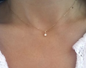 Delicate Diamond CZ Necklace - Tiny Diamond Necklace - Solitaire Necklace - Gift For Her - Everyday Gold Necklace - Simple Layering Necklace