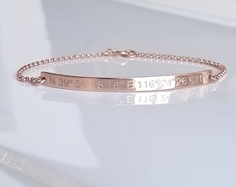 Personalized Coordinates Bar Bracelet, Custom GPS