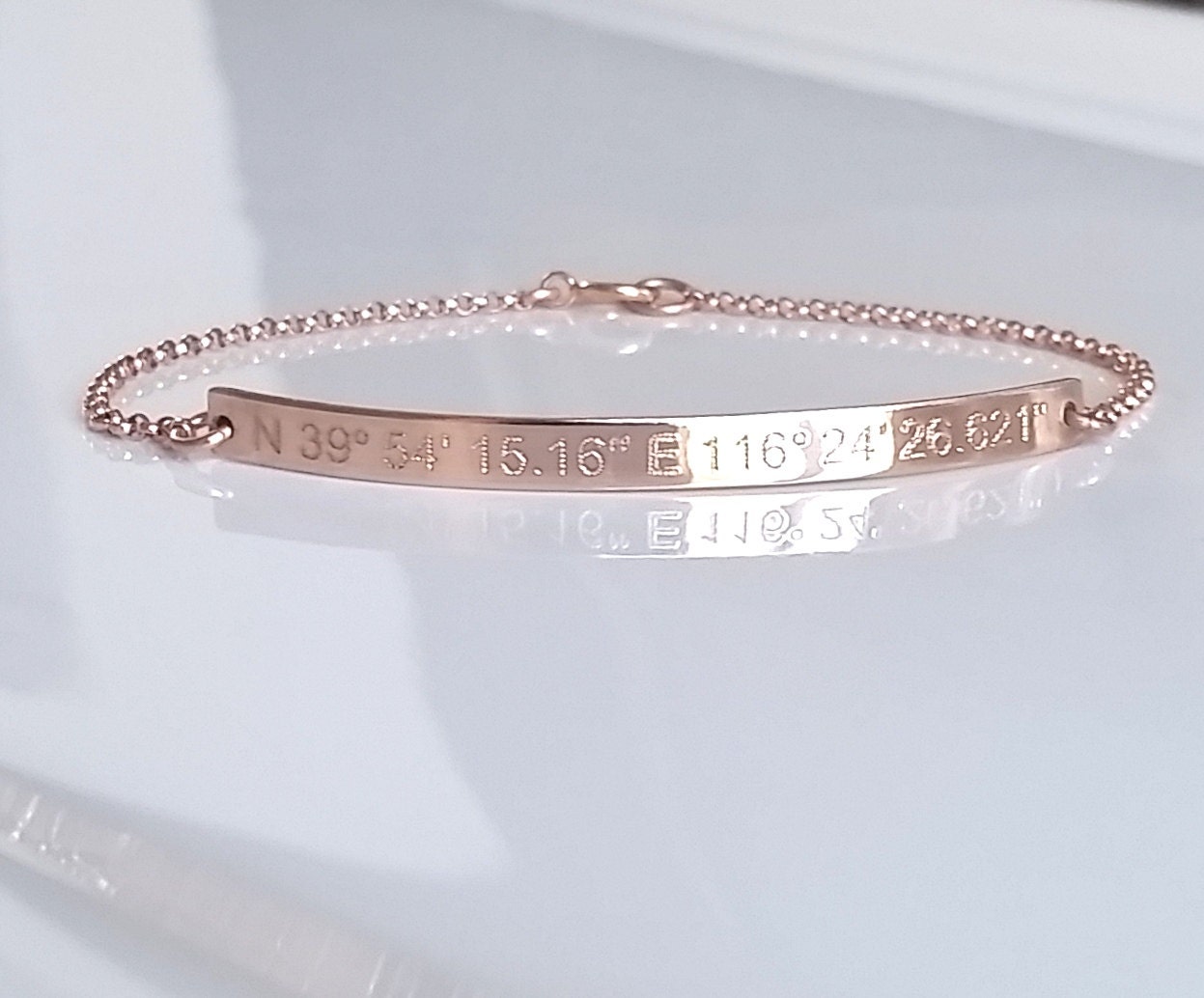 Coordinate Bracelet Rose Gold Bar Bracelet Latitude Etsy