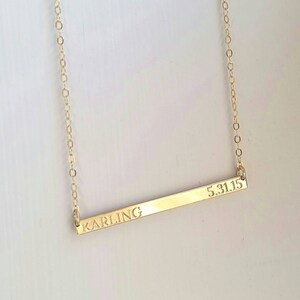 Personalized 14k Gold Filled Nameplate Necklace: Engraved Bar Necklace