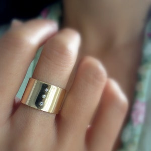 Wide Gold Diamond Ring - Wide Gold Band - Cuff Ring - Gold Statement Ring