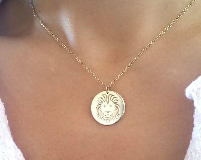 Lion Head Necklace - Gold Lion Necklace - Courage and Strength Jewelry - Leo Necklace - Animal Necklace - Zodiac - Inspirational Necklace