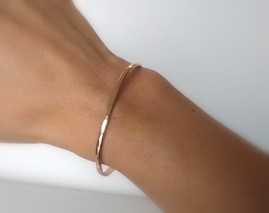 Hammered Gold Cuff Bracelet Thin Gold Cuff Skinny Gold Etsy