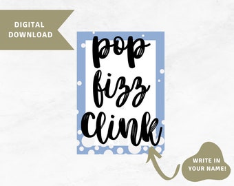 Pop Fizz Clink Gift Tag, Celebration Gift Tag, Engagement Gift Tag, Real Estate Gift Tag, Wedding Gift Tag