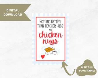 Teacher Hugs and Chicken Nugs Gift Tag, Teacher Appreciation Gift Tag, Chicken Nugget Gift Tag, End of School Gift Tag