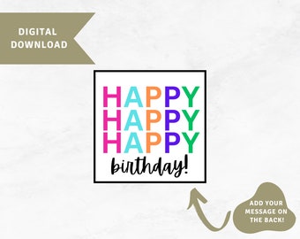 Happy Birthday Gift Tag, Birthday Gift Tag, Colorful Happy Birthday Gift Tag