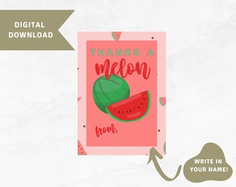 Thanks a Melon Gift Tag, Thank you Gift, Appreciation Gift Tag, Watermelon Gift Tag