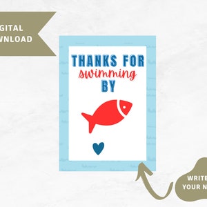Thanks for Swimming by Party Favor Tag, Ocean Party, Under the Sea Party, Fish Party