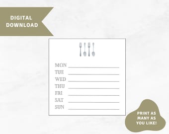 Weekly Menu Cards