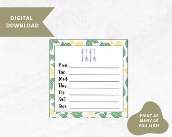 Weekly Menu Cards