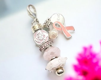 Breast Cancer Awareness, Zipper Pull, Pink Ribbon, Believe, Pink Awareness, Purse Charm, European Charm Beads