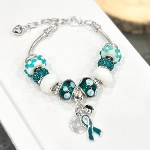 Türkis Bewusstsein Armband, Eierstockkrebs, Trigeminusneuralgie, OCD, Europäisches Bettelarmband, Charity Spende