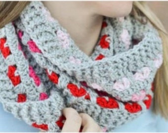 Valentine's Day Heart Infinity Scarf Crochet Pattern PDF Download