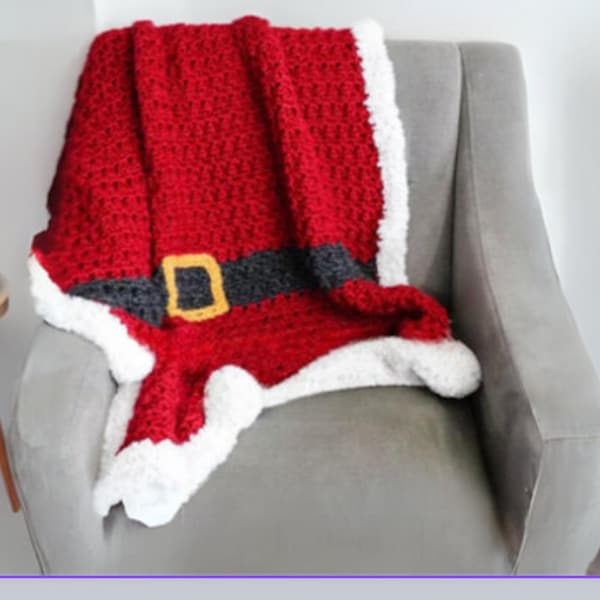 Santa's Red Afghan with Belt, Buckle and Fur Crochet Pattern