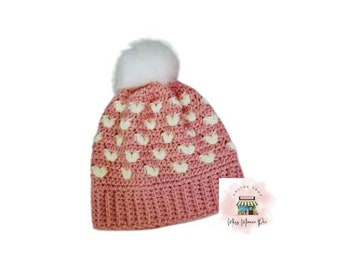 Valentine's Day Heart Hat/Beanie Crochet Pattern Download