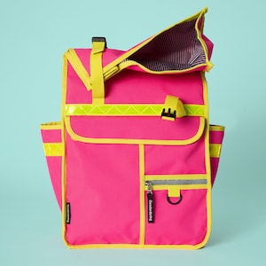 Neon pink & yellow rolltop bicycle pannier  backpack bike bag Goodordering