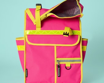 Neon pink & yellow rolltop bicycle pannier  backpack bike bag Goodordering