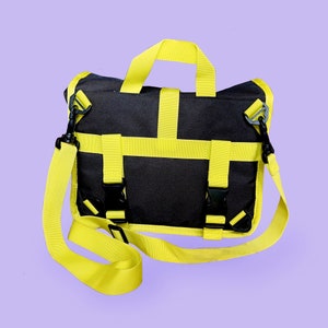 Black & Neon yellow Retro bicycle rolltop handlebar bag / shoulder bag / small bag Goodordering image 3