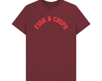 Camiseta unisex universitaria de pescado y patatas fritas