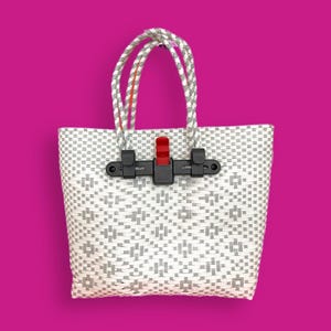 Bicycle Pannier recycled gray plastic woven basket tote bag