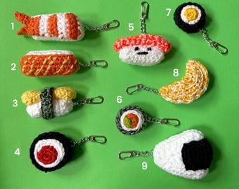 Llaveros de sushi de peluche nigiri tejidos a mano a crochet