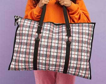 Tartan 'billow' bag pillow oversized padded bag bicycle pannier / kit bag Goodordering checkered plaid laundry bag