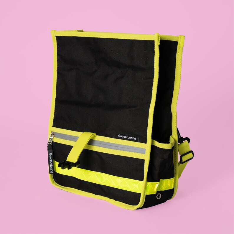 Black & Neon yellow Retro bicycle rolltop handlebar bag / shoulder bag / small bag Goodordering image 6