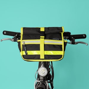 Black & Neon yellow Retro bicycle rolltop handlebar bag / shoulder bag / small bag Goodordering image 1